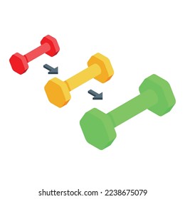 Dumbbell level skill icon isometric vector. Goal increase. Personal test