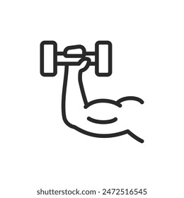 Dumbbell lifting, linear style icon. strength training or exercising with dumbbells. Editable stroke width