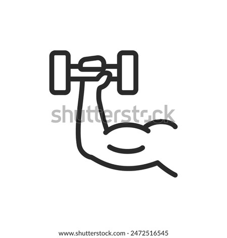Dumbbell lifting, linear style icon. strength training or exercising with dumbbells. Editable stroke width