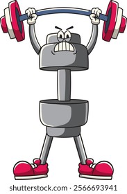 Dumbbell lifting Olympic Barbell Gym in Retro Cartoon Character Illustration