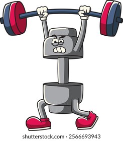 Dumbbell lifting Olympic Barbell Gym in Retro Cartoon Character Illustration