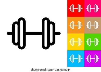 
Dumbbell. Line Icon With Different Color Background.