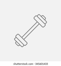 Icono de la línea de dumbbell para web, móvil e infografía. Icono vector de gris oscuro aislado en fondo gris claro.