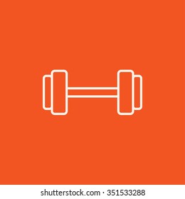 Dumbbell line icon for web, mobile and infographics. Vector white icon isolated on red background.