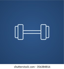 Dumbbell line icon for web, mobile and infographics. Vector light blue icon isolated on blue background.