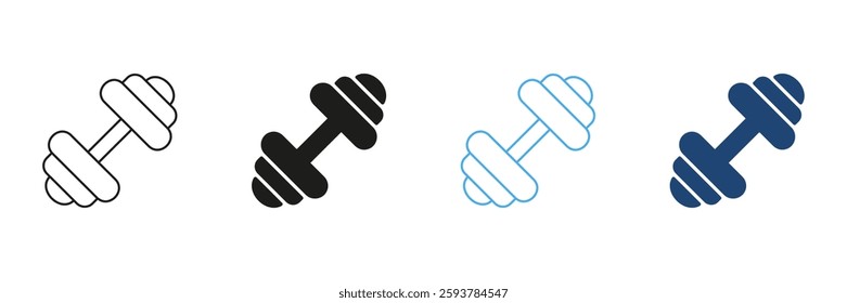 Dumbbell Line and Silhouette Icon Set. Representing Weightlifting and Strength Training for Exercise. Gym Equipment for Training and Physical Fitness Icon. Isolated Vector Illustration.