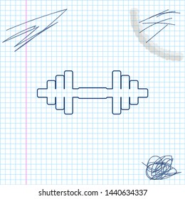 Dumbbell line sketch icon isolated on white background. Muscle lifting icon, fitness barbell, gym icon, sports equipment symbol, exercise bumbbell. Vector Illustration