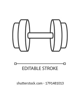 Dumbbell linear icon. Gym equipment for arms muscle training. Strength exercise, bodybuilding thin line customizable illustration. Contour symbol. Vector isolated outline drawing. Editable stroke