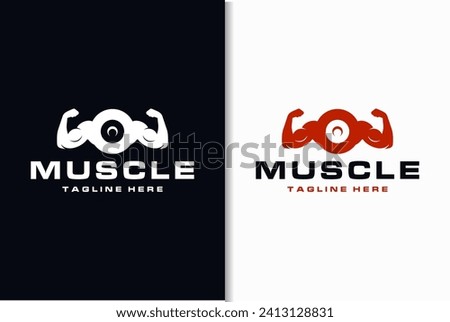 dumbbell logo with hand muscle shape design combination