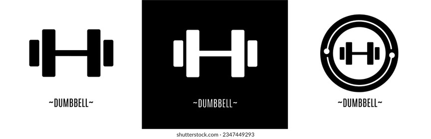 Dumbbell logo set. Collection of black and white logos. Stock vector.