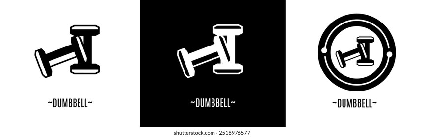 Dumbbell logo set. Collection of black and white logos. Stock vector.