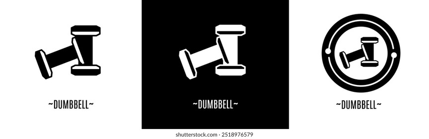 Dumbbell logo set. Collection of black and white logos. Stock vector.