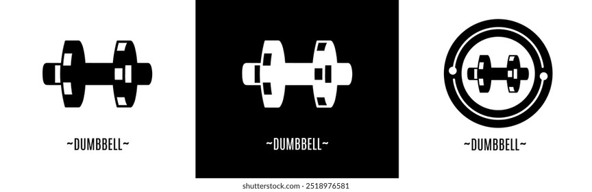 Dumbbell logo set. Collection of black and white logos. Stock vector.