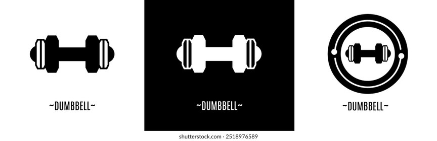 Dumbbell logo set. Collection of black and white logos. Stock vector.