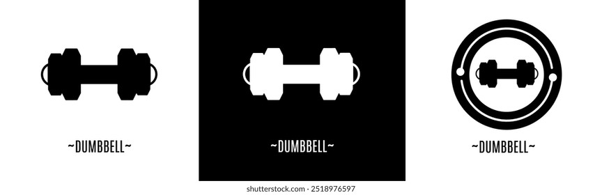 Dumbbell logo set. Collection of black and white logos. Stock vector.