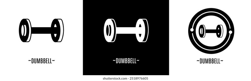 Dumbbell logo set. Collection of black and white logos. Stock vector.