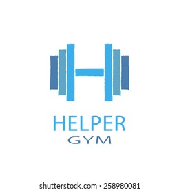 Dumbbell logo shape H letter, idea logotype of gym, fitness sport emblem