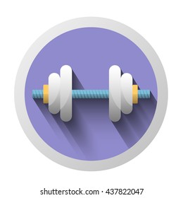 Dumbbell with long shadow. isolated on white. Vector illustration.