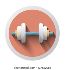 Dumbbell with long shadow. isolated on white. Vector illustration.
