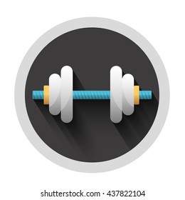 Dumbbell with long shadow. isolated on white. Vector illustration.