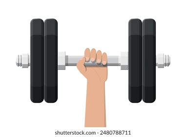 Dumbbell with metal weights. Gym workout equipment, Fitness, healthy and sport lifestyle. Strength and bodybuilding training. Vector illustration flat style