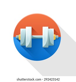 Dumbbell, modern flat icon with long shadow on white background.