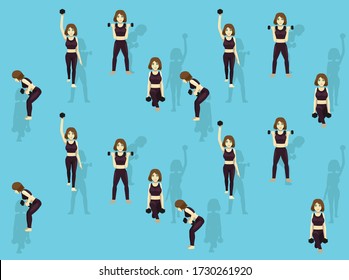 Dumbbell Moves Cartoon Character Vector Set Seamless Background Wallpaper-01