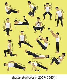 Dumbbell Moves With Names Manga Cartoon Vector Illustration