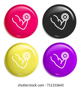 Dumbbell multi color glossy badge icon set. Realistic shiny badge icon or logo mockup