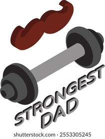 Dumbbell with mustachio isometric Concept, Worlds Strongest Dad Vector Icon, Fathers Day Symbol, Dads Gift Elements Sign, Parents Day Stock illustration