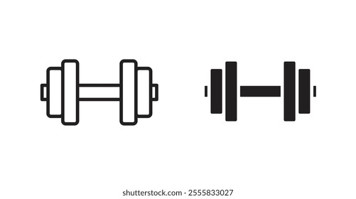 Dumbbell outlined and solid icon vector collection.