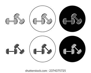 Dumbbell pair vector icon set. Gym fitness weight exercise sign in black filled and outlined style.