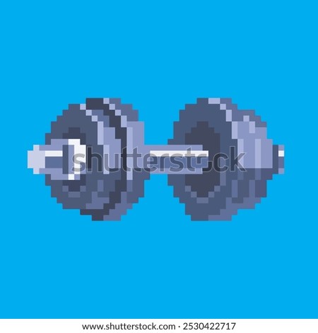 Dumbbell pixel art, vector illustration on isolated background.