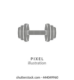 Dumbbell - pixel icon. Vector Illustration. Design logo element. Isolated on white background. It is easy to change to any color.