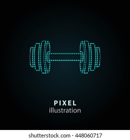 Dumbbell - pixel icon. Vector Illustration. Design logo element. Isolated on black background. It is easy to change to any color.