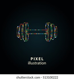 Dumbbell - pixel icon. Vector Illustration. Design logo element. Isolated on black background. It is easy to change to any color.