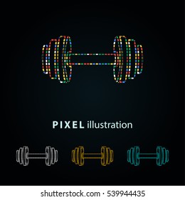 Dumbbell - pixel icon. Vector Illustration. Design logo element. Isolated on black background.