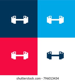 Dumbbell pixel variant four color material and minimal icon logo set in red and blue
