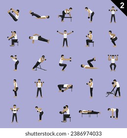 Dumbbell Poses Man Cartoon Vector Illustration Set 2