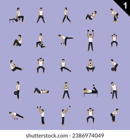 Dumbbell Poses Man Cartoon Vector Illustration Set 1