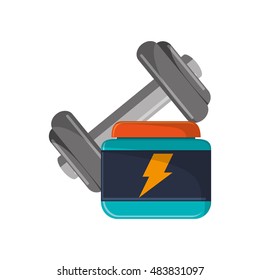 dumbbell and protein supplement icon 