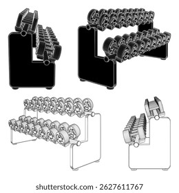 Dumbbell Rack Horizontal Vector 04. Illustration Of Dumbbells Isolated On White Background.
