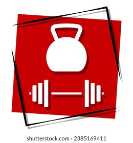 dumbbell red banner in frame. Vector illustration.