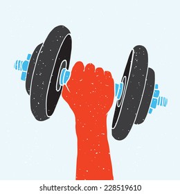 "Dumbbell and red hand"  vector illustration