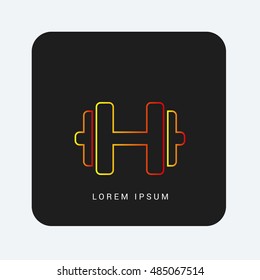 Dumbbell Red & Orange gradient attractive line thin icon / logo design