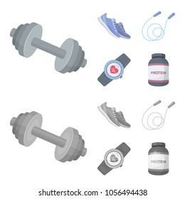 Dumbbell, rope and other equipment for training.Gym and workout set collection icons in cartoon,monochrome style vector symbol stock illustration web.