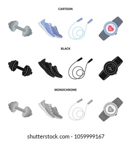 Dumbbell, rope and other equipment for training.Gym and workout set collection icons in cartoon,black,monochrome style vector symbol stock illustration web.