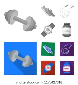 Dumbbell, rope and other equipment for training.Gym and workout set collection icons in monochrome,flat style vector symbol stock illustration web.