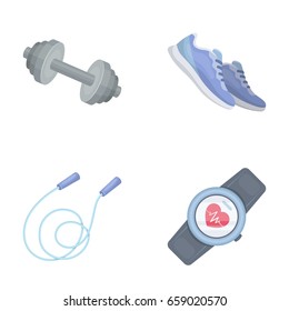 Dumbbell, rope and other equipment for training.Gym and workout set collection icons in cartoon style vector symbol stock illustration web.