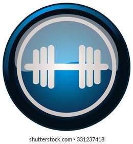 Dumbbell Round Glossy Blue Button, Vector Illustration. 